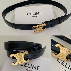 Celine SMALL TRIOMPHE BELT IN TAURILLON LEATHER BLACK size 75